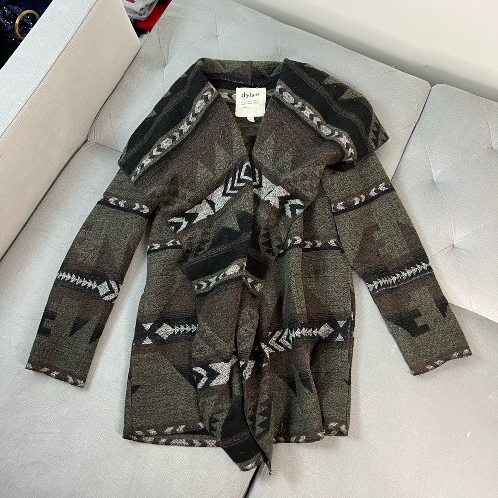 Hooded Wool Blend Aztec Tribal Print Jacket